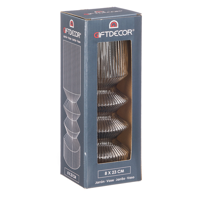 Vaza tubulara de sticla, canelata, 8 x 23 cm