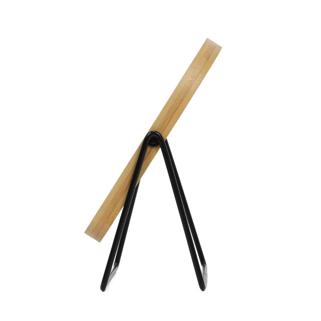 Oglindă de machiaj cu ramă din bambus, mărită, rotativă