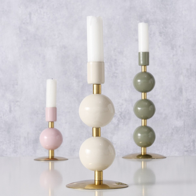 Suport de lumânare din metal cu detaliu auriu, set 3 bucati