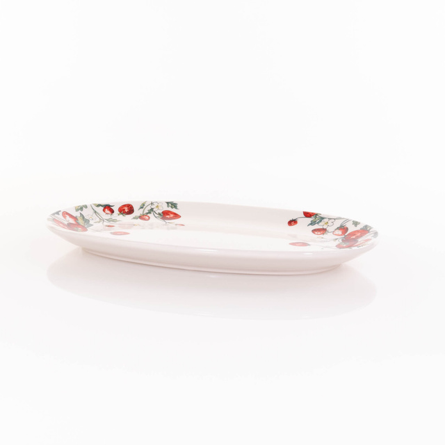 Platou ceramic Emily, model cu capsuni, 29 x 18 cm