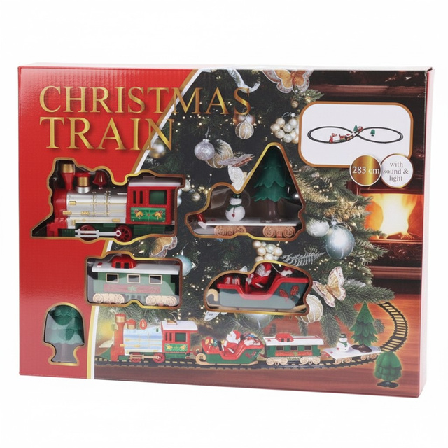 Trenuleț sub brad cu locomotivă și sania lui Moș Crăciun, 22 de elemente