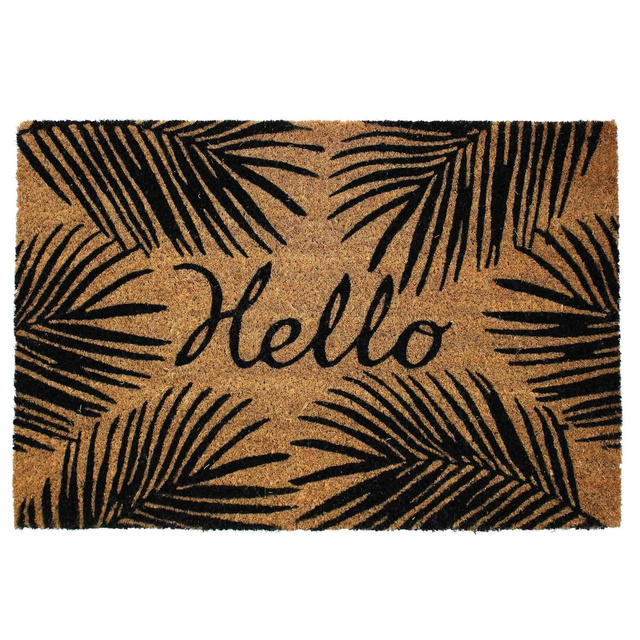 Covoras de intrare cu print, din fibra de cocos, HELLO, 40 x 60 cm