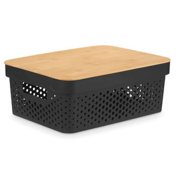 Recipient mare din plastic cu capac din bambus, 36 x 26 x 22 cm