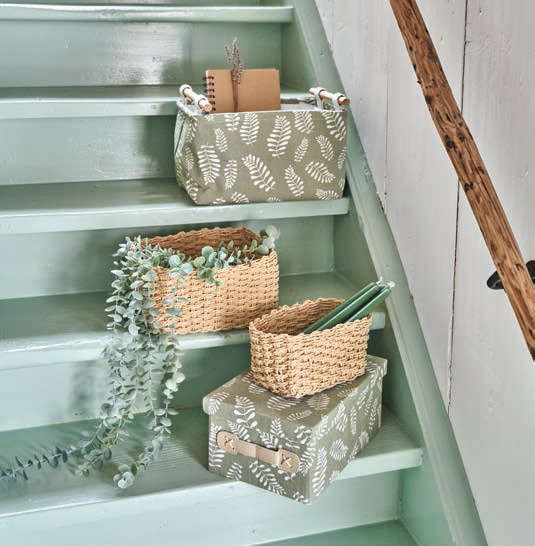 Cutie depozitare cu capac, bumbac, motiv frunze