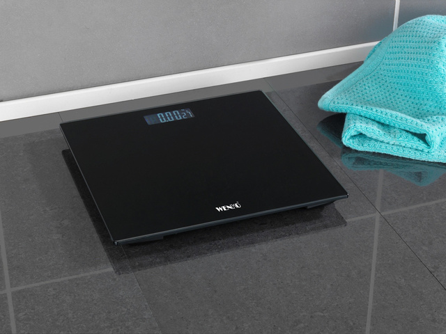 Cântar de baie LED, 30 x 30 cm, negru, WENKO