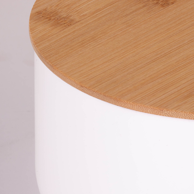 Pâlnie albă din plastic, capac din bambus, 35 x 19 x 12 cm