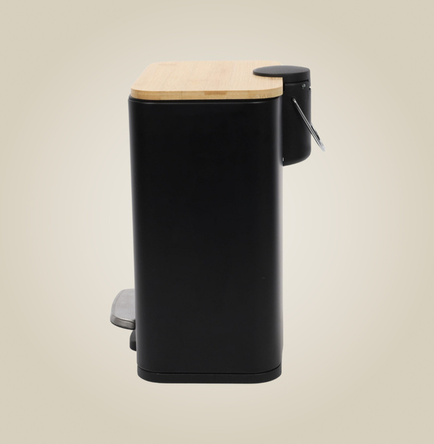 Coș îngust de baie ZETRU, 5 l, cu capac din bambus