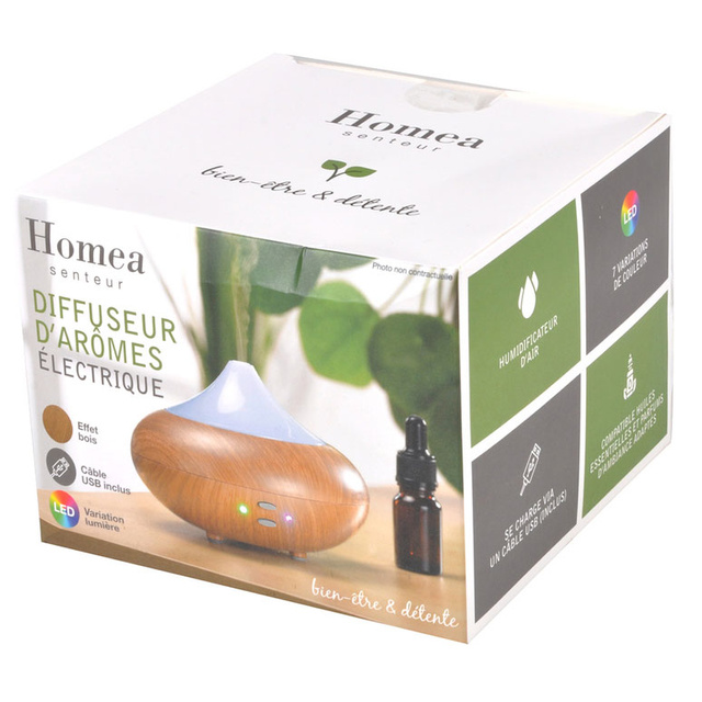 DIFUZOR ELECTRIC CU FORMĂ DE DROP 210ml PP + EFECT LEMN ABS 7 CULORI LED