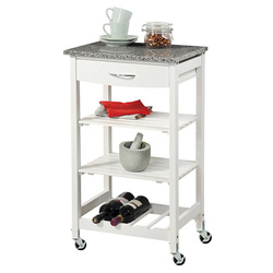 Bar de bucatarie pe roti cu sertar si trei rafturi, alb, Kesper