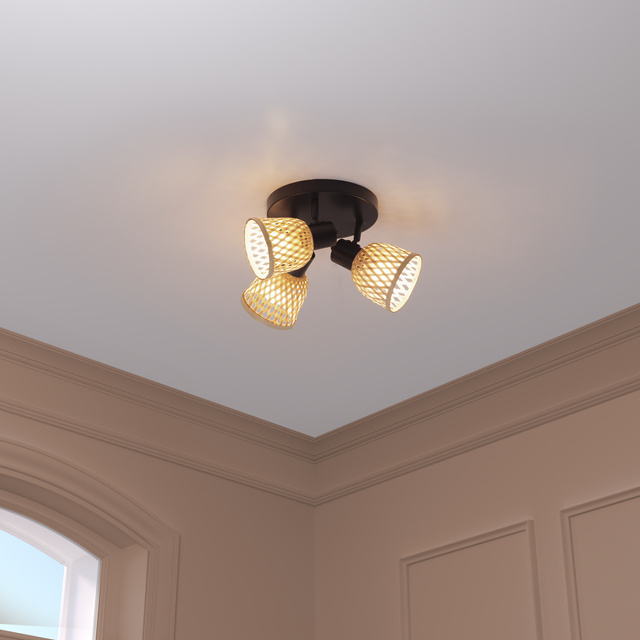 Lămpi de tavan LIO 3 abajururi din bambus împletit, 3 x Ø 25 cm