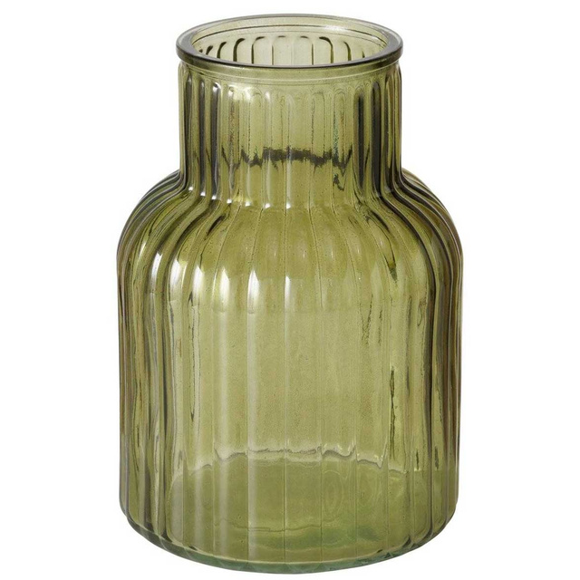 Vaza din sticla  Relea, sticla  canelata, 20 cm,  verde deschis