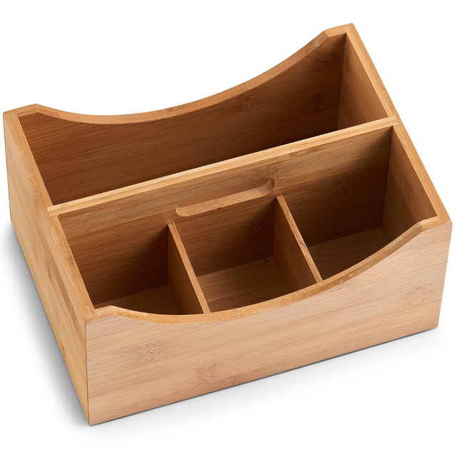 Un recipient din bambus cu maner, un organizator al obiectelor, o cutie estetica.