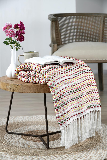 Pătură de bumbac, împletitură colorată, ARCHY, 125 x 150 cm