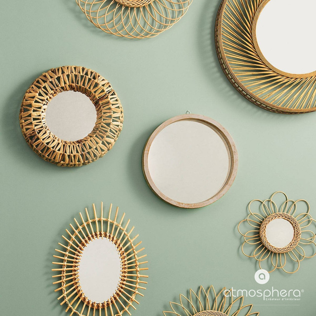 Oglindă rotundă într-un cadru decorativ, Ø 45 cm, maro