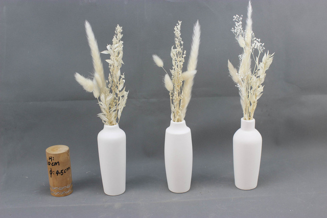 Vaza decorativa din portelan Bianca, flori uscate, inaltime 16 cm