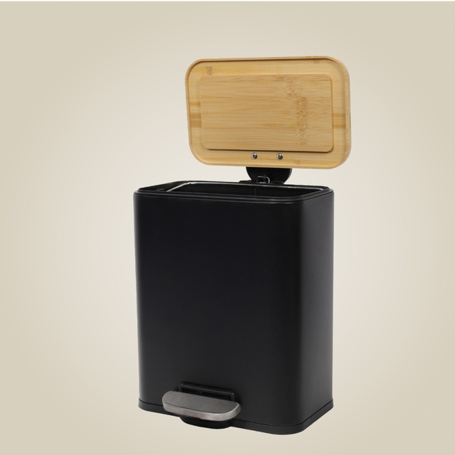 Coș îngust de baie ZETRU, 5 l, cu capac din bambus