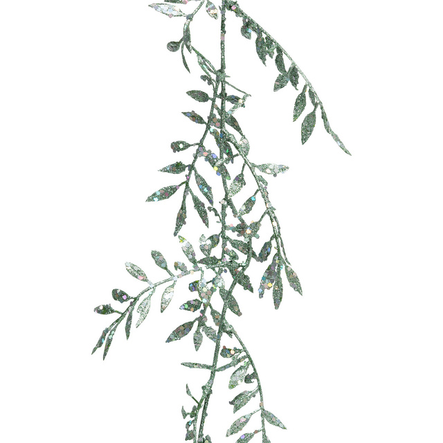 Ghirlanda decorativa frunze verzi si argintii, 180 cm