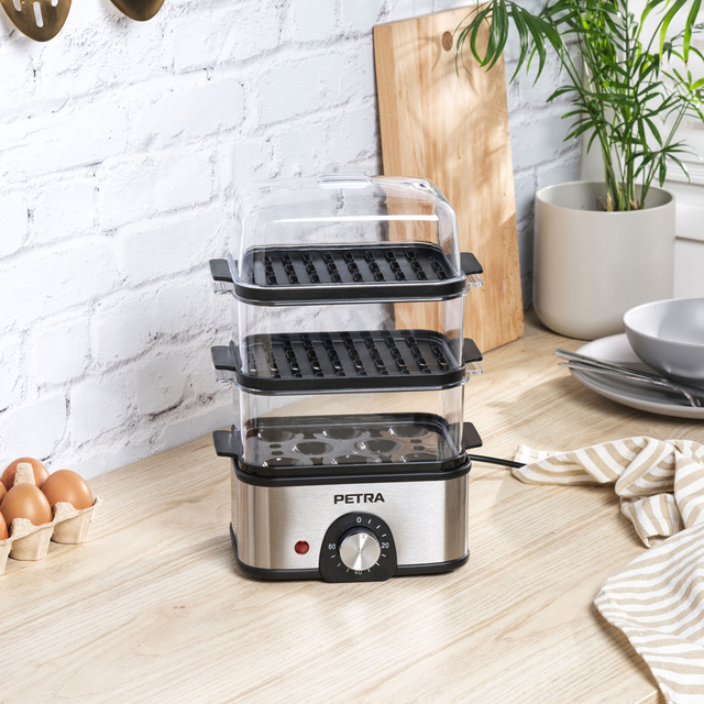 Aparat de gătit cu aburi cu 3 niveluri PETRA, 500 W, 3 l