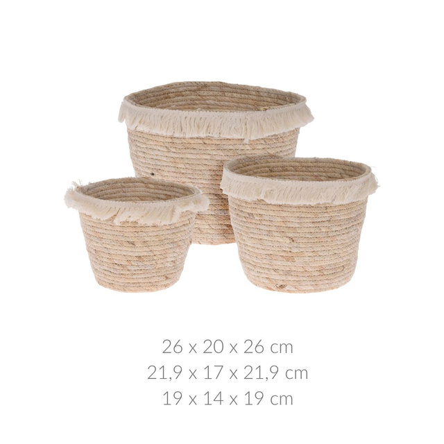 Cos depozitare frunze de porumb GYPSY, 3 bucati cu franjuri