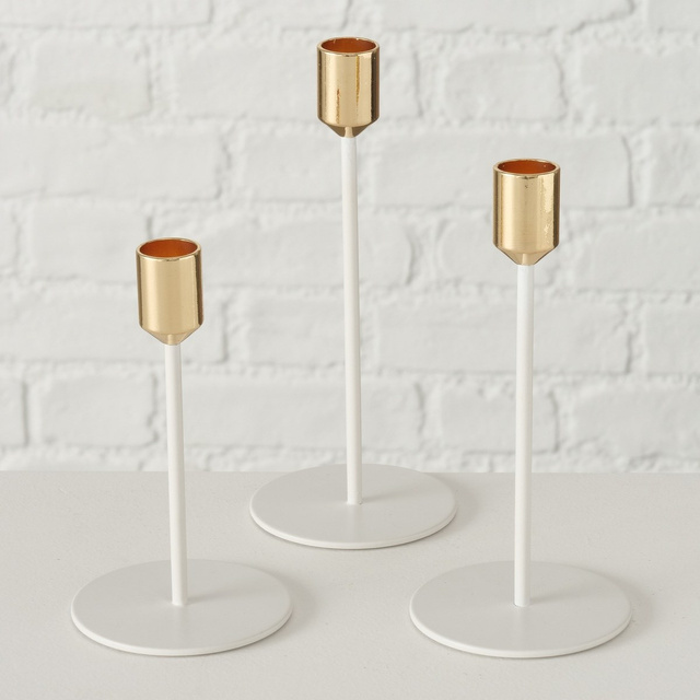 Suporturi de lumanare din metal Marko, alb si auriu, set 3 bucati