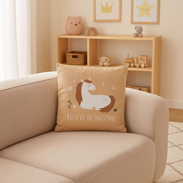 Perna decorativa cu unicorn, 40 x 40 cm