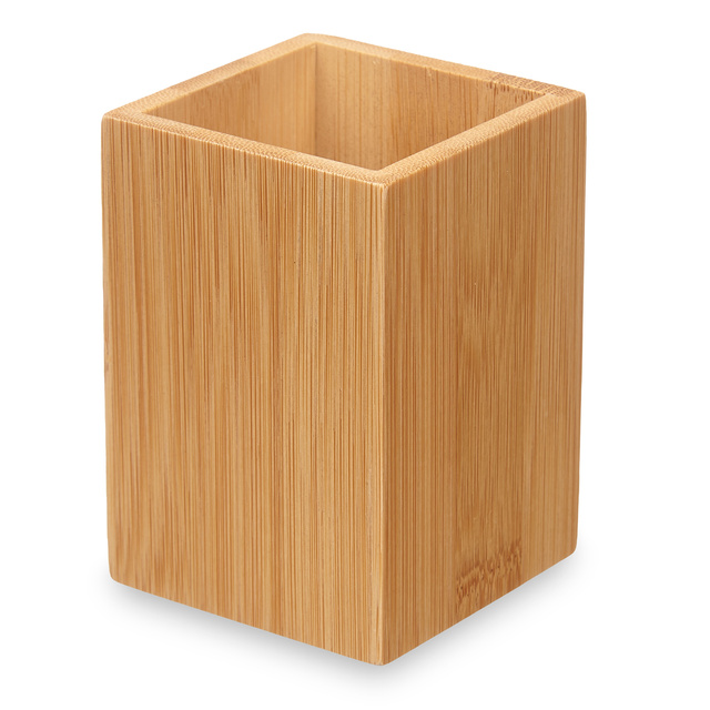 Pahar pentru periuta de dinti, patrat, bambus, 6,8 x 6,8 x 9,7 cm