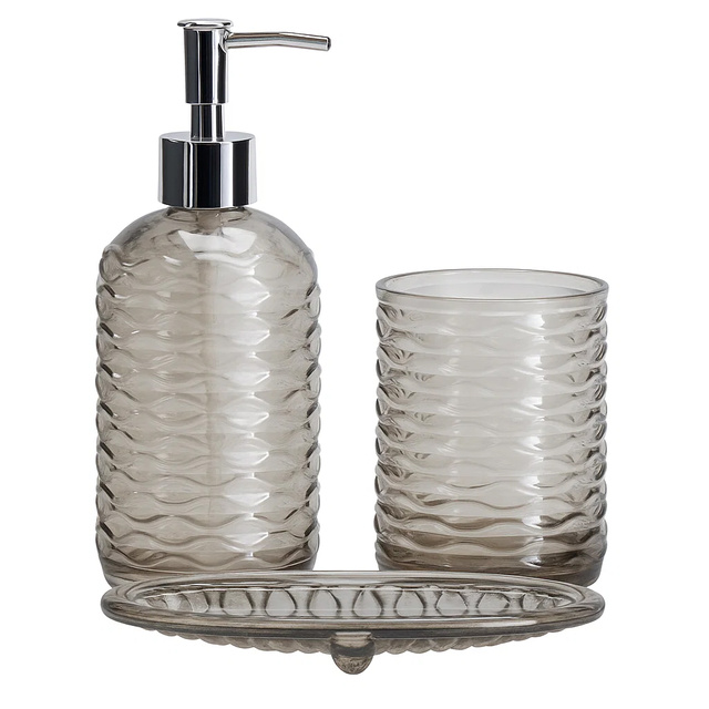 Set de baie NODE, dozator, pahar pentru periuțe de dinți și suport pentru săpun, 3 elemente, taupe