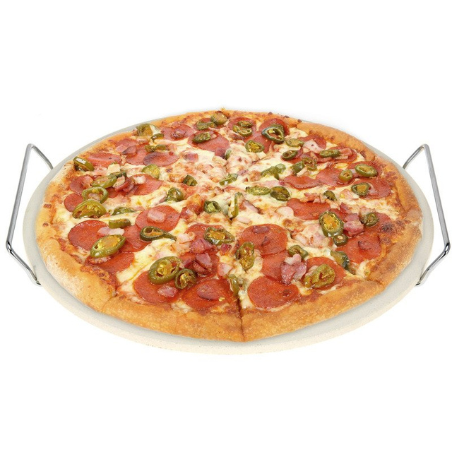 Piatră pentru coacerea pizzei, pâinii + suport metalic pentru servire