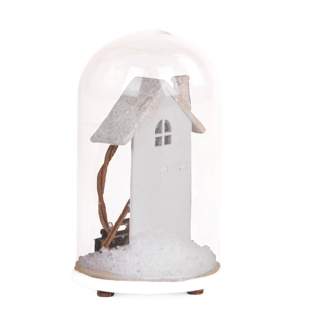 Sfera din sticlă cu ornament din lemn, 11 cm