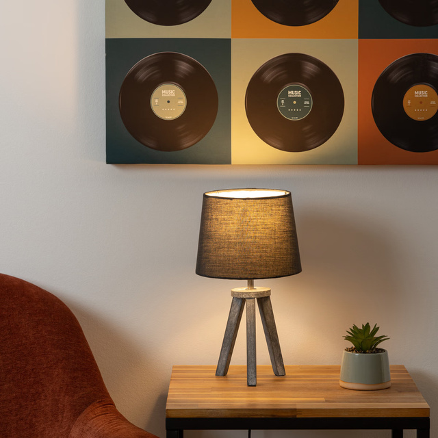 Lampa de masa MINI GRIS, picioare din lemn, 30 cm