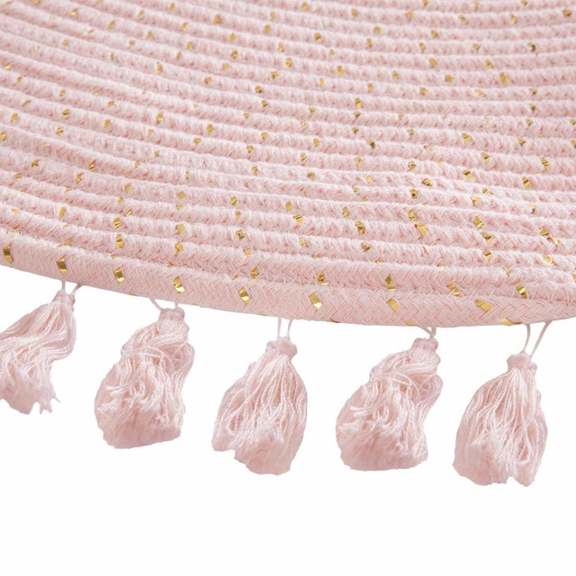 Covor decorativ rotund Lurex, Ø 90 cm cu franjuri, culoare roz