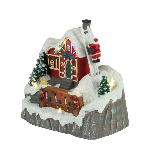 Figurina Atelier de jucarii si Moș Crăciun pe o scară cu iluminare LED