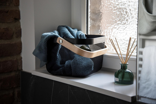 Cos metalic pentru produse cosmetice BAMBOO, cu maner de bambus, Wenko