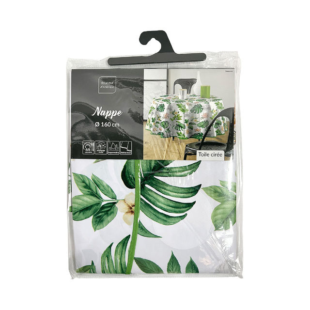 Fata de masa rotunda cu model de plante BALEARES, Ø 160 cm, plastic