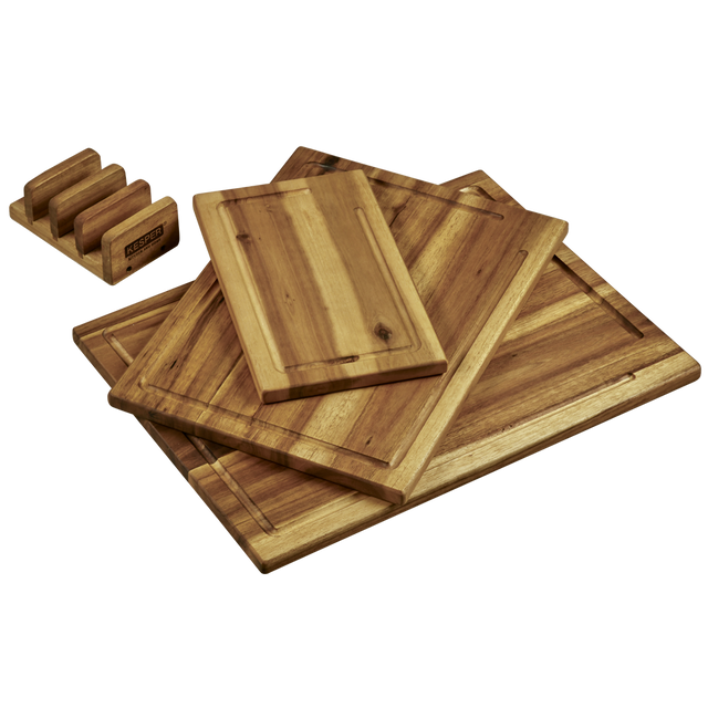 Set de 3 tocătoare cu suport, lemn de salcâm