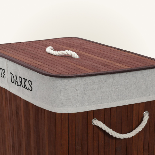 Coș de rufe cu două compartimente, cu sac detașabil, bambus, 100 l