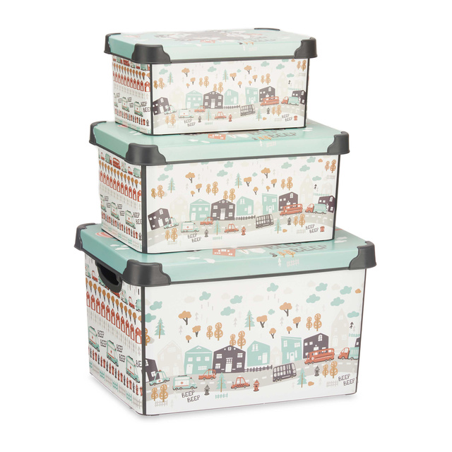 Set de cutii pentru jucării cu capace WELCOME, 3 bucăți