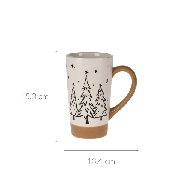 Cana mare de iarnă cu motiv de brăduți, 520 ml