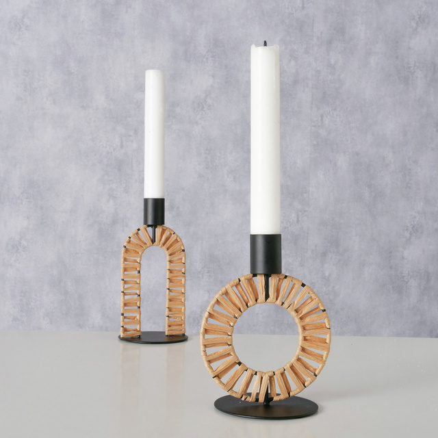 Sfeșnic metalic cu împletitură de paie TOKE, 16 cm