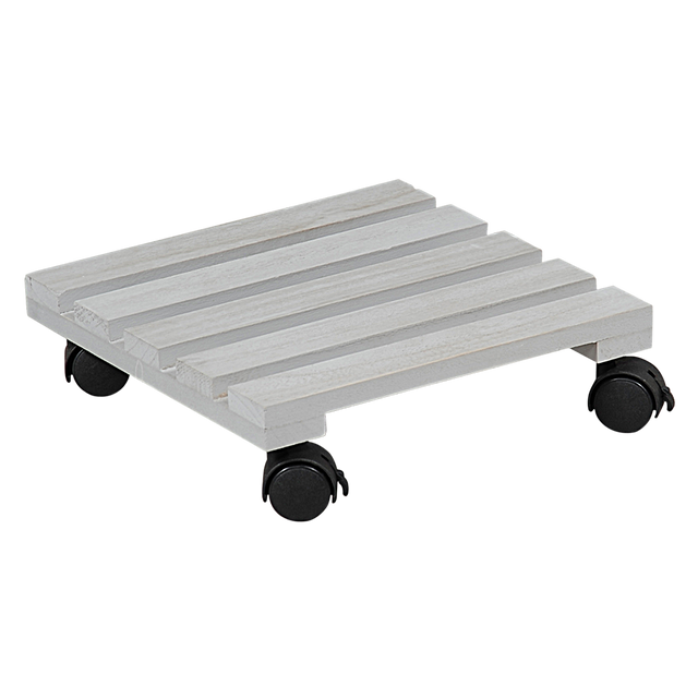 Suport din lemn pe roti pentru ghiveci de flori