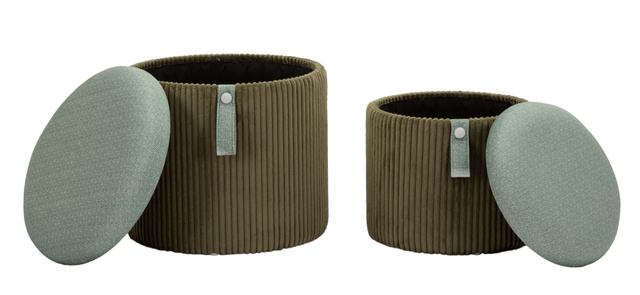 Set de 2 pufuri BOLZANO cu spațiu de depozitare ascuns și capac detașabil, Ø 38 cm & Ø 32 cm