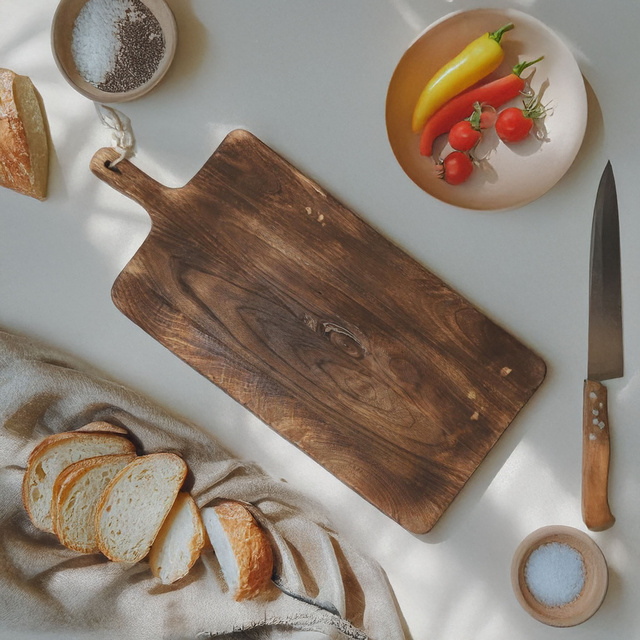 Tocator și tava de servire, lemn de mango, 57 cm