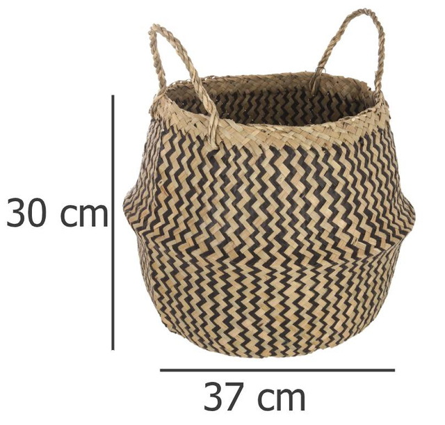 Coș decorativ din răchită și iarbă de mare, Ø 37 x 30 cm