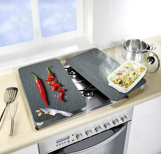 Plăci pentru protejarea plitei, set de 2 plăci rezistente, set de picioare, sticlă călită, 30 x 52 cm, WENKO, cayenne