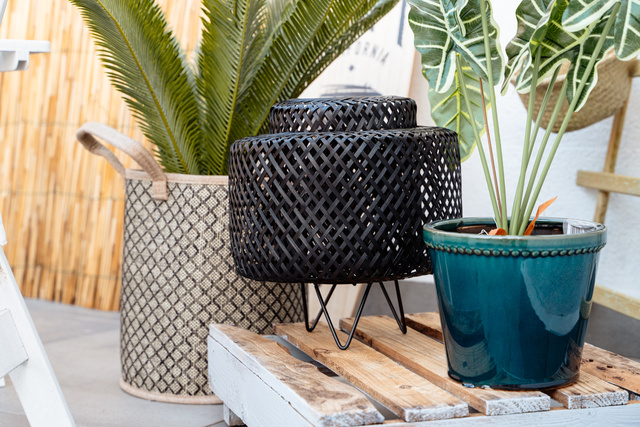 Veioza boho LIBY, impletitura din bambus, 25 cm