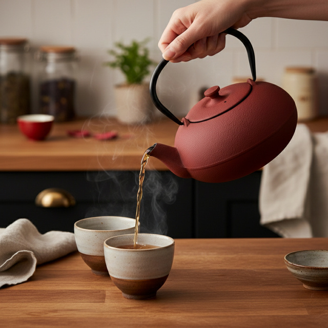 Ceainic din fontă cu infuzor NOMI, 800 ml, roșu