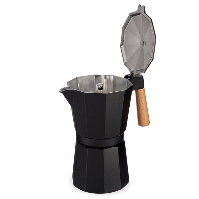 Cafetiera din aluminiu cu maner din lemn, 12 cesti