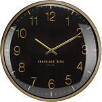 Ceas de perete negru cu ace si cifre aurii pe cadran, Ø 30 cm