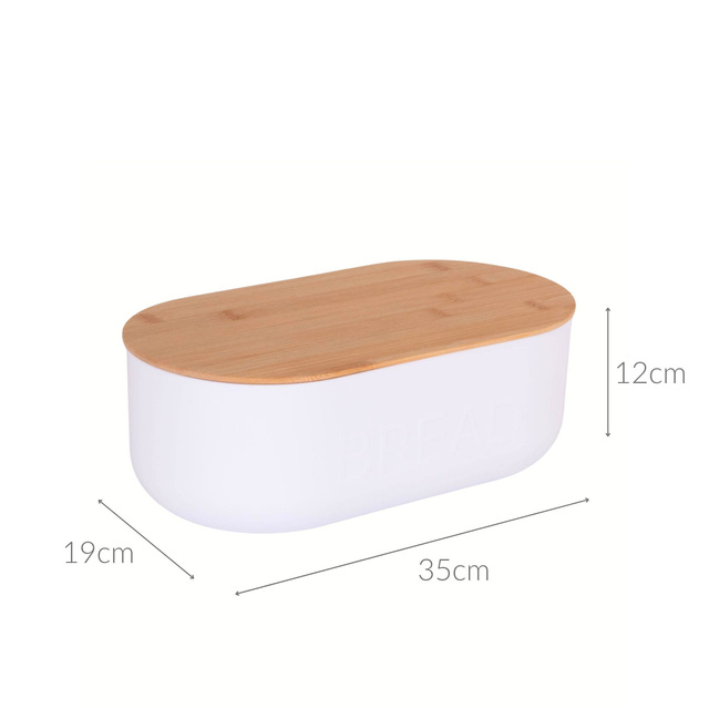 Pâlnie albă din plastic, capac din bambus, 35 x 19 x 12 cm