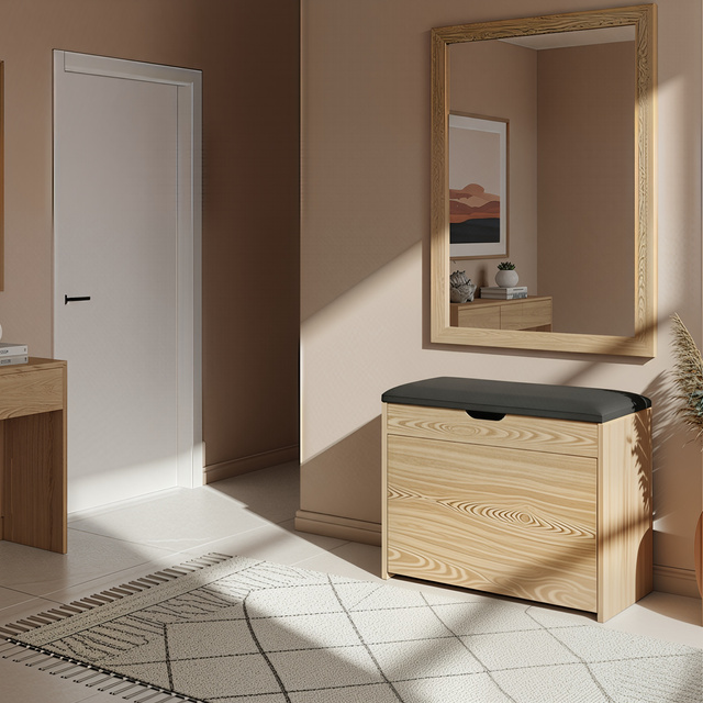 Dulap pentru pantofi cu loc de șezut și rafturi retractabile VAULT, 57 x 30 x 53 cm